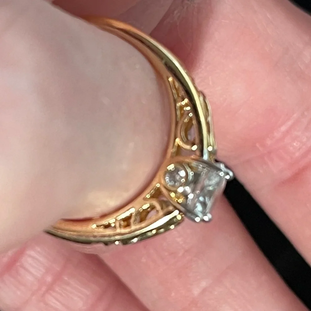 CZ solitaire ring with intricate setting - Picture 5 of 5